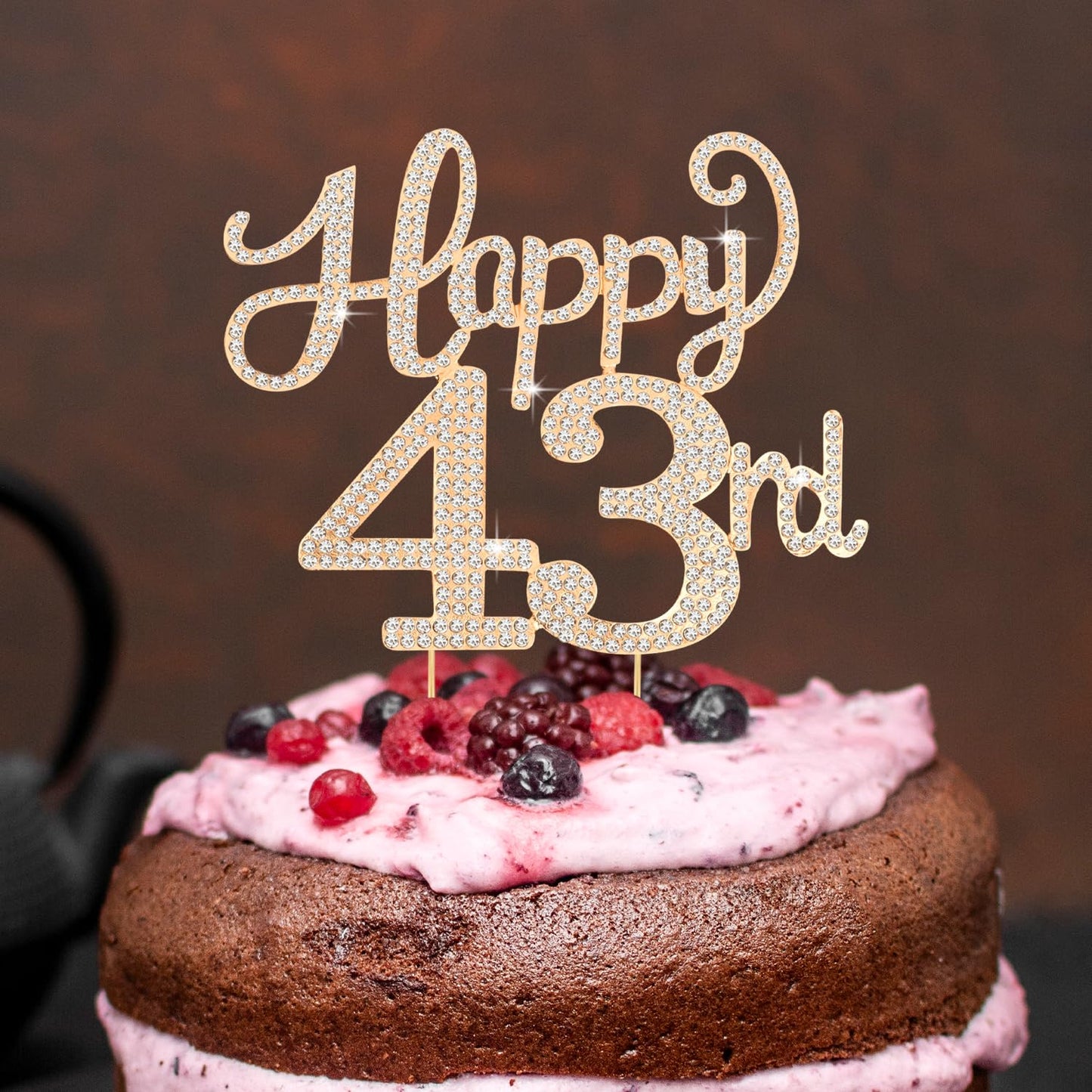 Happy 43rd Birthday Decorations,43rd Birthday Gold Rhinestone Cake Topper - Cheers to 43 Years Old Bday Party Metal Sparkly Cake Centerpieces Sign.