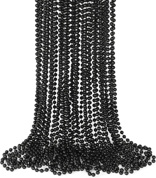 Black Beads Necklace, 15PCS Halloween Black Bead Stuff Accessories, 33" Mardi Gras Beads Necklace Costume, Festival Parade Throw for Halloween New Years Wedding Party Events Supplies Decorations