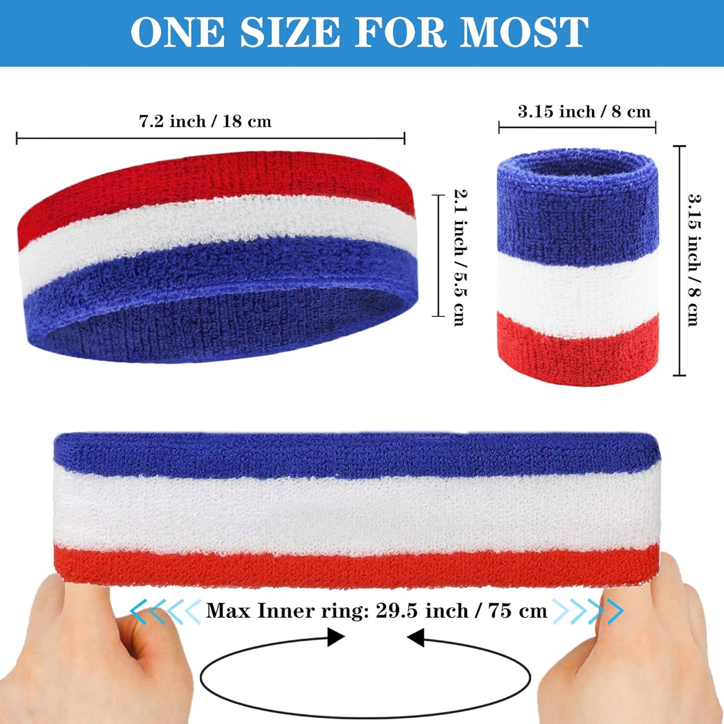 6 Pieces Sweatband Set Sports Headband Wristband Set, Moisture Wicking Athletic Sweatbands 4 Wrist Sweatband and 2 Headbands, Terry Cloth Sweat Absorbing Head Band for Workout