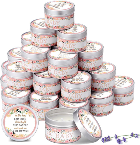 MTLEE 24 Pcs Flowers Baby Shower Party Favors Candles Lavender Scented Baby Shower Favors for Guests Rustic Tealights Candles Gender Reveal Return Gifts Girl Boy(1.2 Oz, Pink)