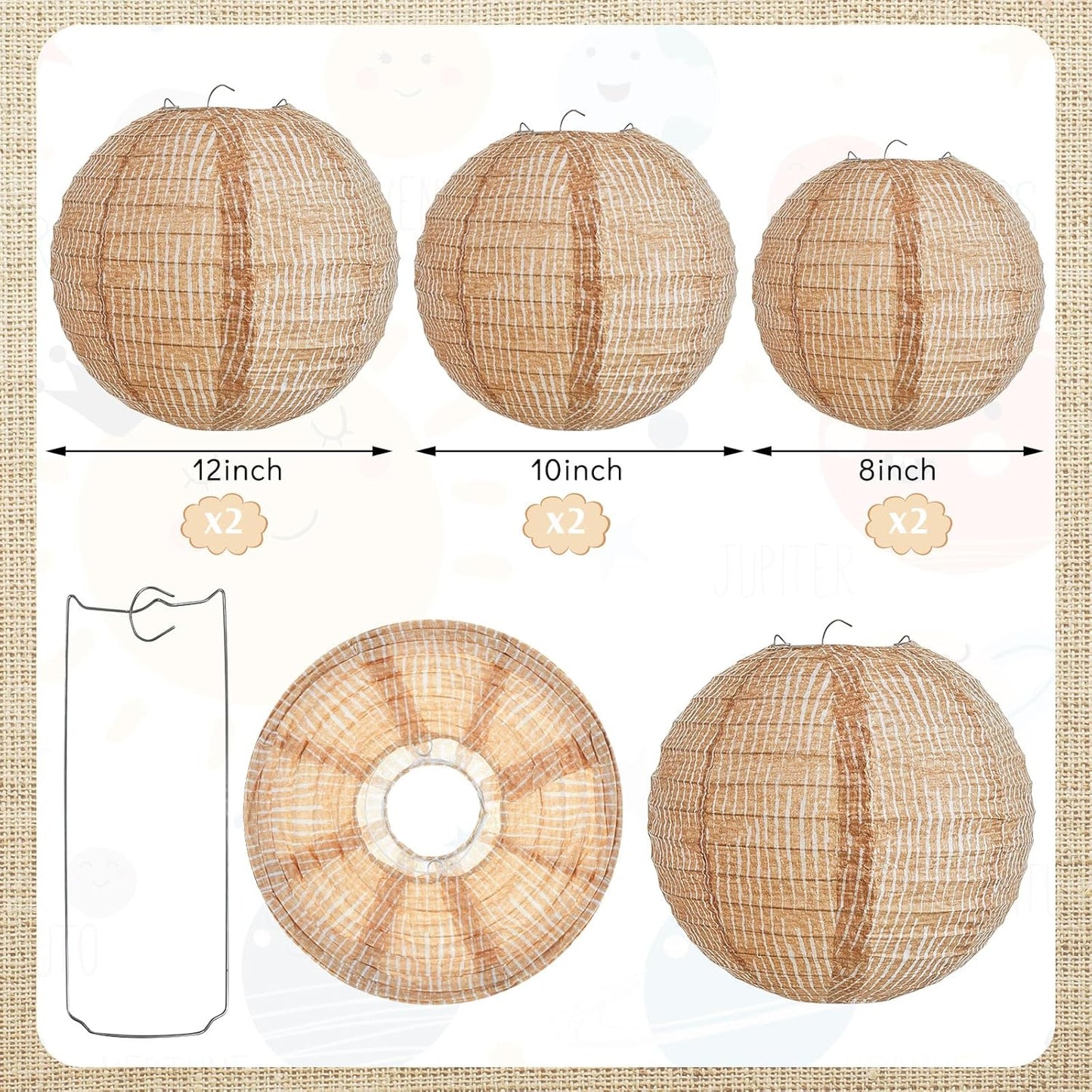 Hortsun 6 Pcs Print Burlap Paper Lanterns Round Chinese Paper Lanterns Decorative Farmhouse Classroom Decor Home Sweet Classroom Birthday Party Ceremonial Event (8/10/12 Inch)