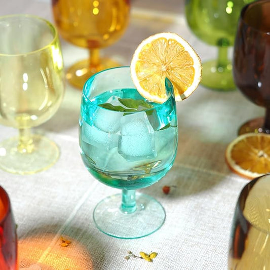 8.5 oz Plastic Stem Wine Glasses, Colored Stackable Acrylic Goblets, Reusable Drinking Cup for Kids, BPA-Free, Dishwasher Safe Tumblers for party (Set of 8, Gift Box)