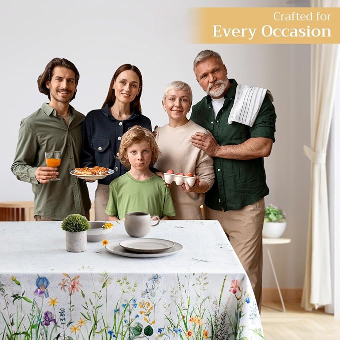 Maison d' Hermine Table Cloth Rectangle Table 100% Cotton 60 x 90 Inches Tablecloth Reusable Decorative for Dining Room Farmhouse Home Valentines Day Decorations Spring Summer - Fleurs De Mai