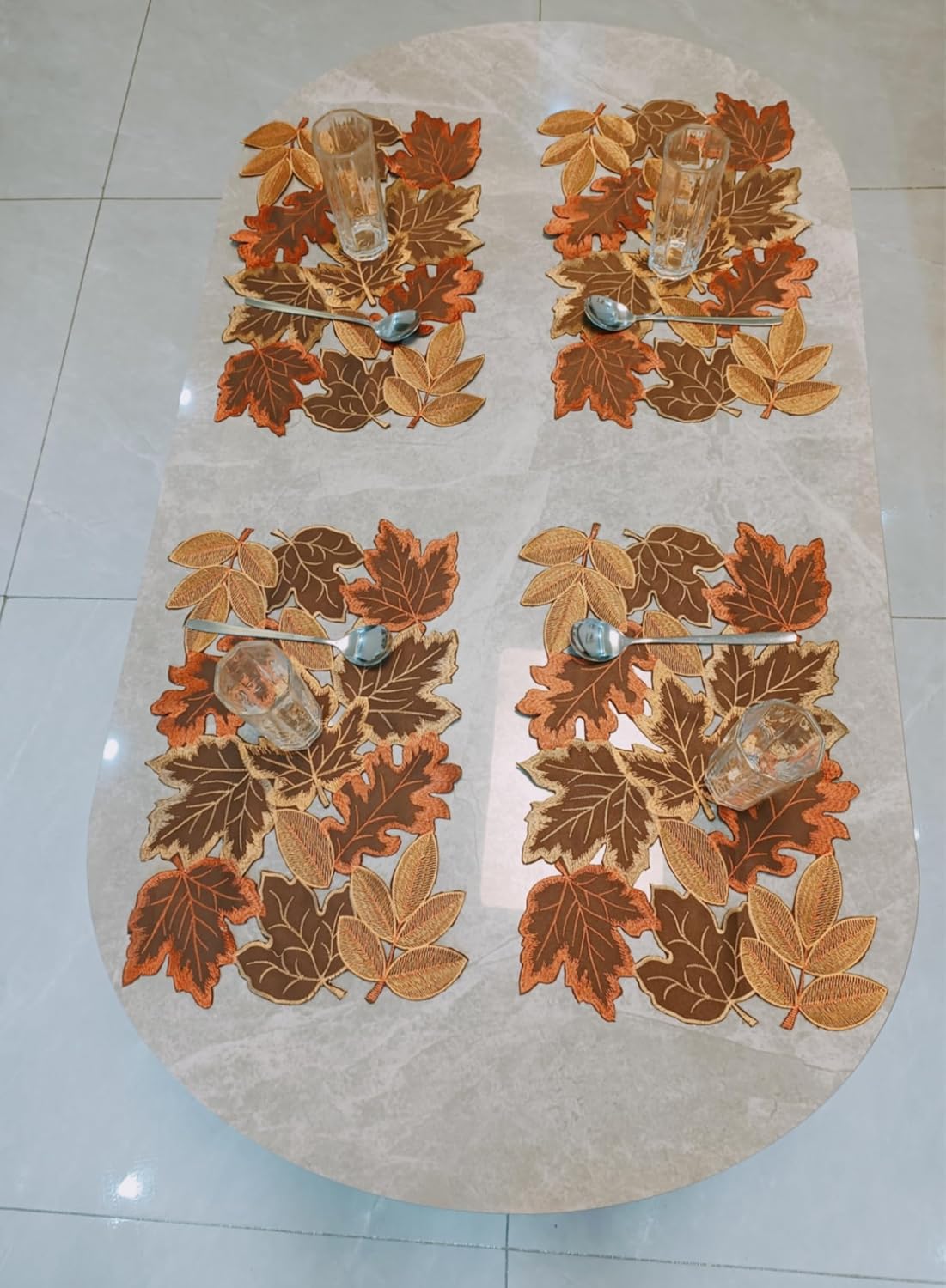 Fall placemats Set of 4 Embroidered Table Runner 11x17Inches for Thanksgiving Place and Autumn Harvest