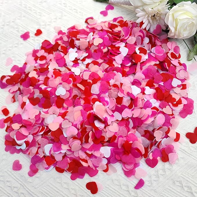 1 Inch White Pinks Red Tissue Paper Heart Confetti Wedding Reception Decoration Table Scatter Pack of 100 Grams