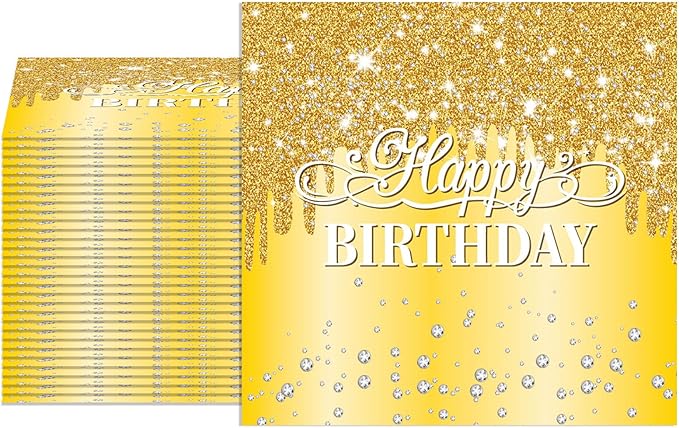 40pcs Happy Birthday Napkins Gold Happy Birthday Decorations for Women and Girls Disposable Paper Sparkle Diamond Gold Napkins for Birthday Wedding Anniversary Baby Shower Party Decor