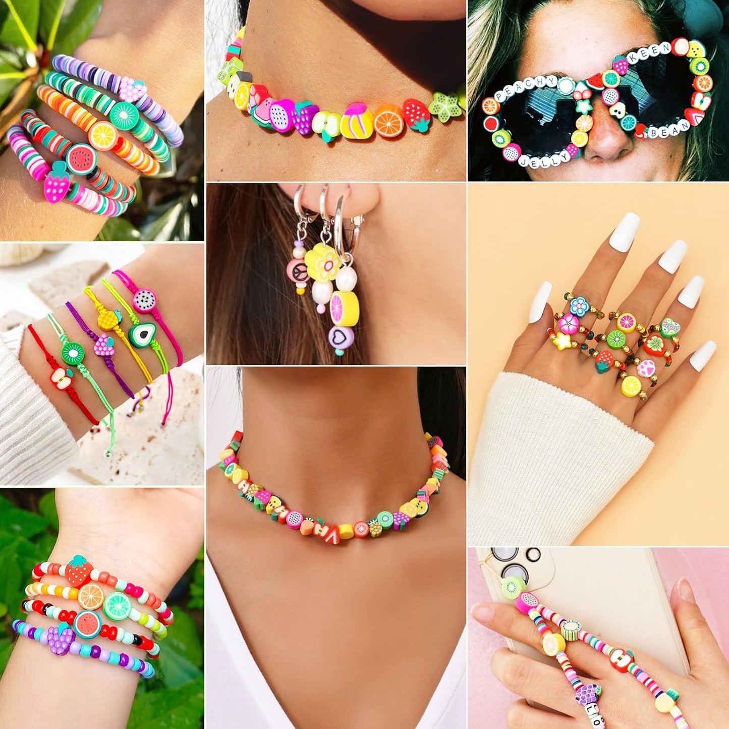 Gionlion Fruit Polymer Clay Beads Bracelet Making Kit, Colorful Clay Beads with Lemon, Strawberry, Avocado, and Watermelon Designs for DIY Jewelry, Bracelet & Necklace Making Crafts