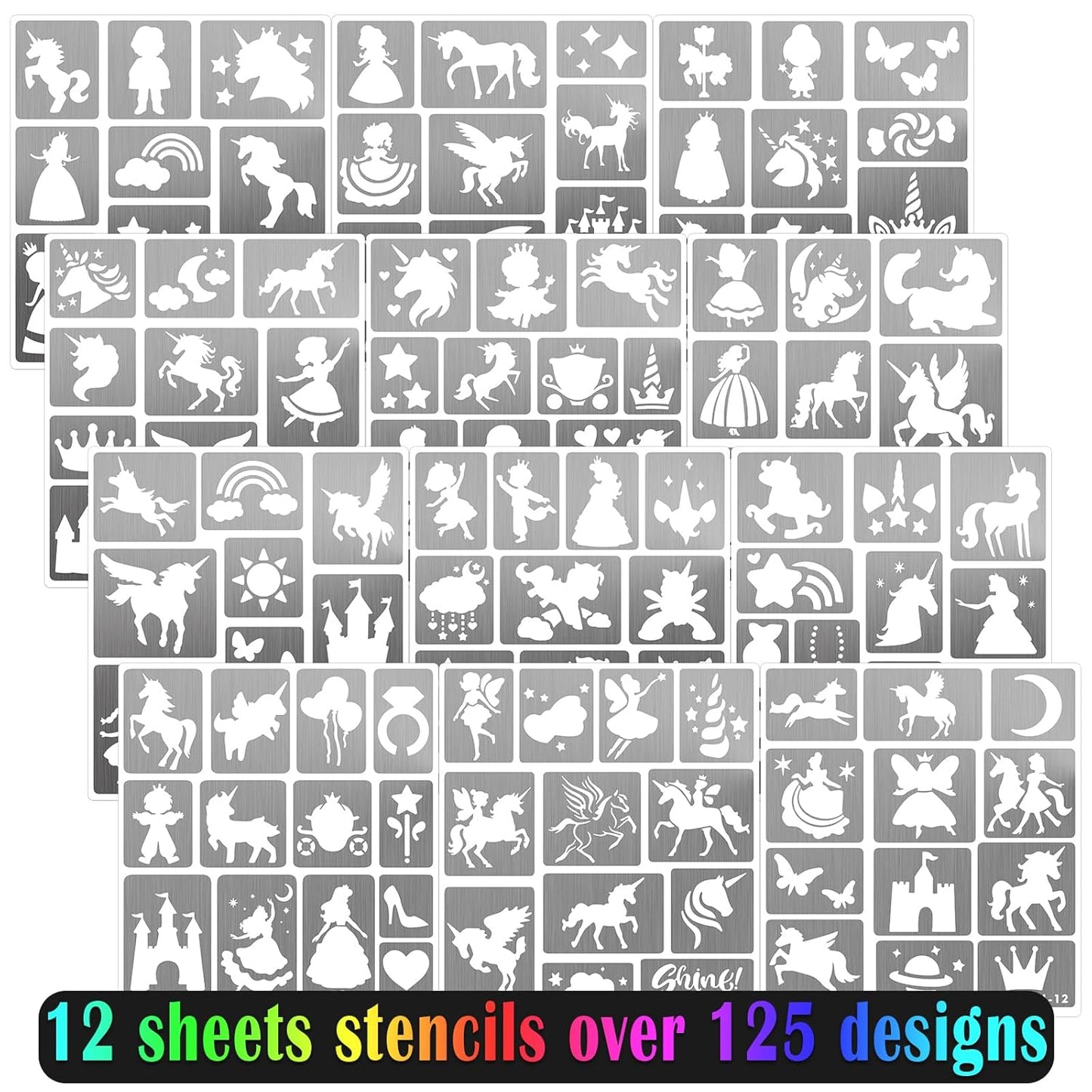 Unicorn Temporary Tattoo Markers for Kids, 8 Metallic Markers and 136+ Temporary Tattoo Stencil Designs for Christmas Favor, Cosmetic Tattoos Pens for Boys and Girls