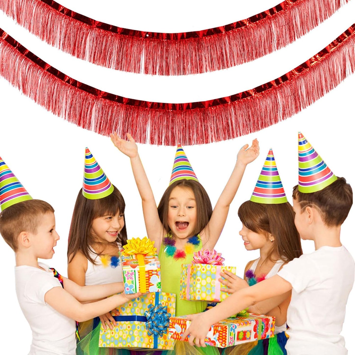 6 Packs 10 Feet Foil Fringe Garland Metallic Foil Tinsel Fringe Garland Wall Hanging Fringe Banner for Parade Floats, Wedding, Christmas，Birthday Party Halloween Decor (Red)