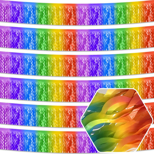 6 Pack 10 Feet Dark Rainbow Wave Foil Fringe Garland Metallic Tinsel Streamers Banner Wall Hanging Curtain Backdrop for Parade Floats, Mother's Day, Easter, Wedding, Birthday Party Decoration