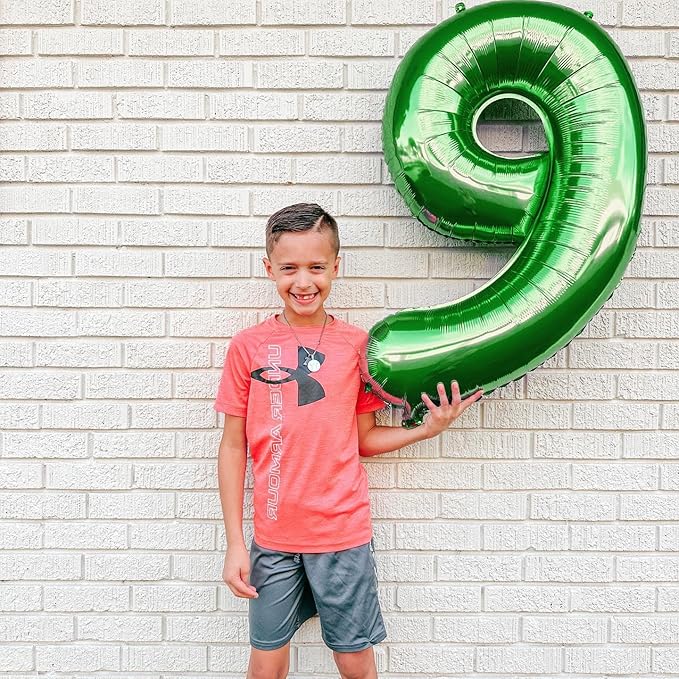 Dark Green Number 9 Balloon 40 Inch, 9th Birthday Party Decorations for Children, Giant 9 Foil Balloon for Party Supplies