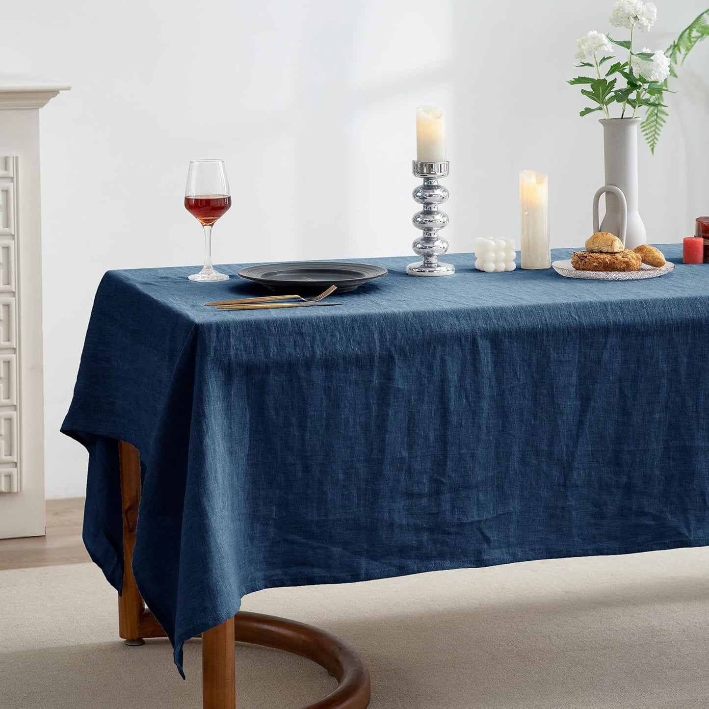 EVERLY 100% Pure Linen Rectangle Tablecloths 60x120Inches for Dining,Buffet Parties,Picnic,Events,Weddings and Restaurants,Decorative Halloween,Thanksgiving Machine Washable Tablecloths-Navy Blue