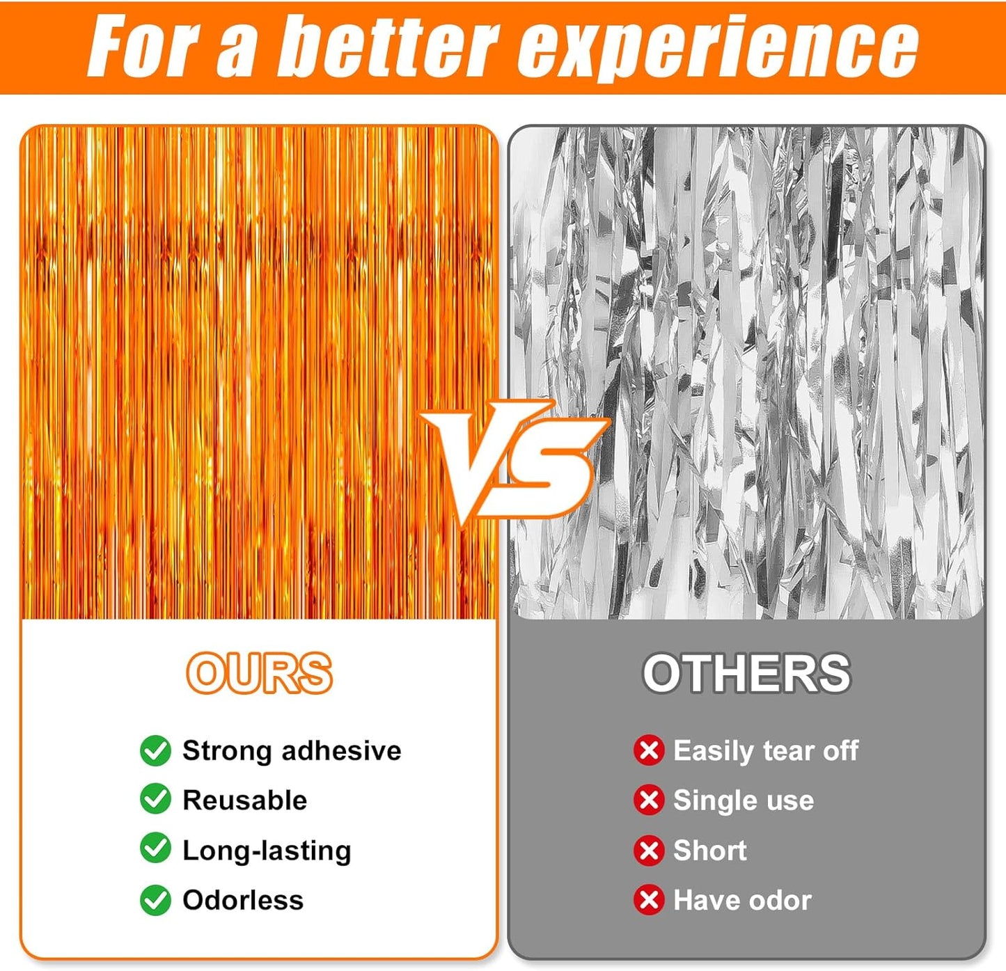 Crosize 3 Pack 3.3 x 9.9 ft Orange Foil Fringe Glitter Curtains Party Decorations, Tinsel Backdrop for Parties, Door Streamers for Birthday, Photo Booth Backdrops, Party Decor