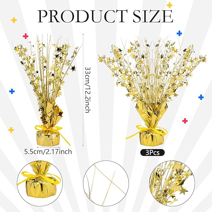 Crowye 6 Pcs Metallic Foil Spray Centerpiece Party Star Fall Table Decoration Valentine's Day New Year 2026 Table Decor for Birthday Party Holiday(Gold,Small Star)