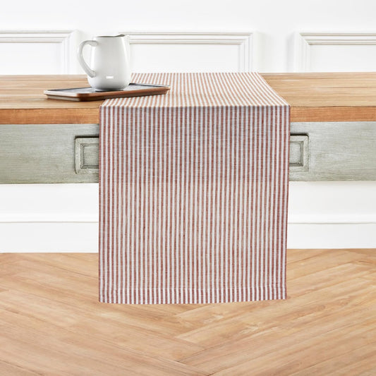 Solino Home Linen Table Runner 48 Inches - Narrow Stripe 100% Pure Linen Cinnamon and White Table Runner 14 x 48 Inch Ideal for Dresser and Coffee Tables - Fall, Autumn, Halloween, Thanksgiving