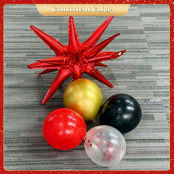Red and Black Gold Balloon Garland Arch Kit, 140Pcs Red Black Metallic Gold Confetti Balloons With Stars for Birthday Wedding Birdal Shower Anniversary Graduation Casino Party Decorations