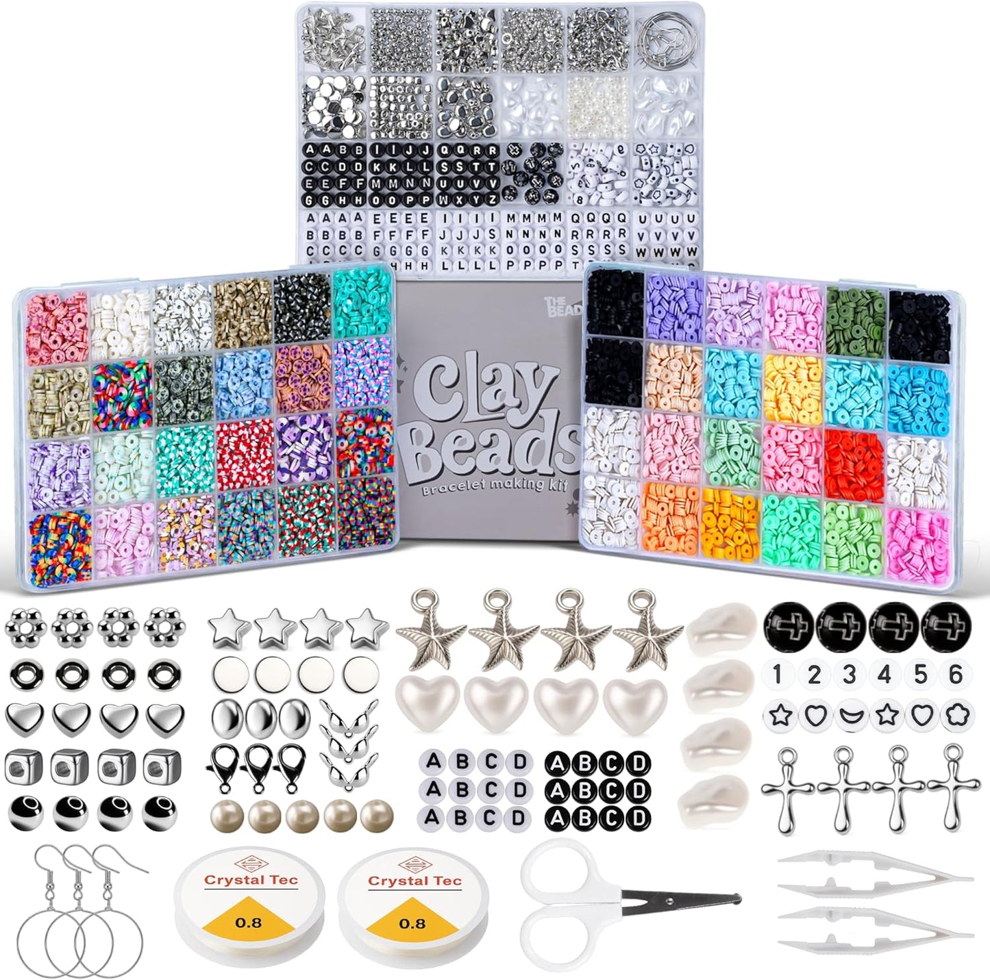 12000+ Clay Beads Bracelet Making Kit for Adults, 48 Colors in 3 Boxes, Polymer Heishi Beads with Letter Beads & Charms for DIY Friendship Bracelet Gifts,Holidays Arts and Crafts Gifts for Girls 8-12