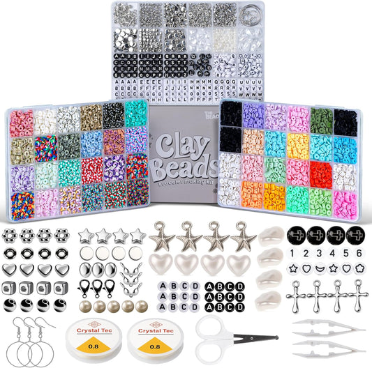 12000+ Clay Beads Bracelet Making Kit for Adults, 48 Colors in 3 Boxes, Polymer Heishi Beads with Letter Beads & Charms for DIY Friendship Bracelet Gifts,Holidays Arts and Crafts Gifts for Girls 8-12