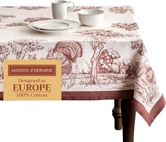 Maison d' Hermine Table Cloth Square Table 100% Cotton 54 x 54 Inches Fall Tablecloth Reusable Everyday Use for Thanksgiving Christmas Decorations Dining Farmhouse Party (Holy Jouy - Brown)