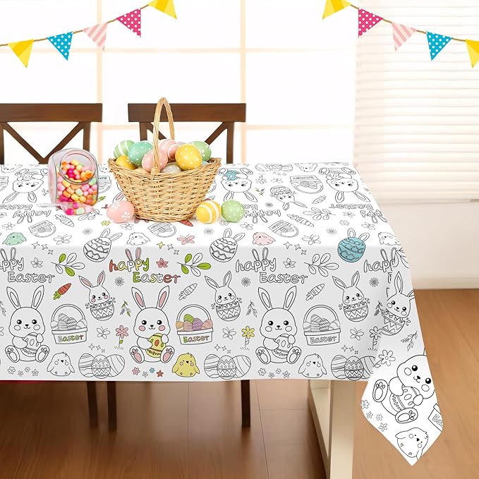 Childom 1 Pack Easter Tablecloth Coloring Tablecloth,Easter Decorations Crafts for Kids,54 x 108 Inch Disposable Paper Table Cover,Giant Coloring Poster for Gifts Games Activities Holiday Party Favors