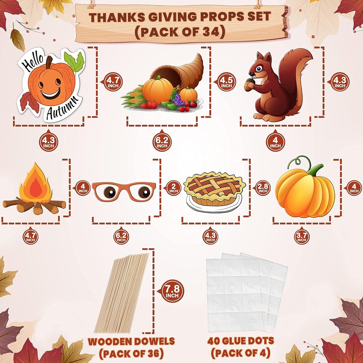 KatchOn, Happy Fall Photo Booth Props - Pack of 34 | Fall Photo Props | Festival Photo Props | Thanksgiving Photo Booth Props, Thanksgiving Props for Photoshoot