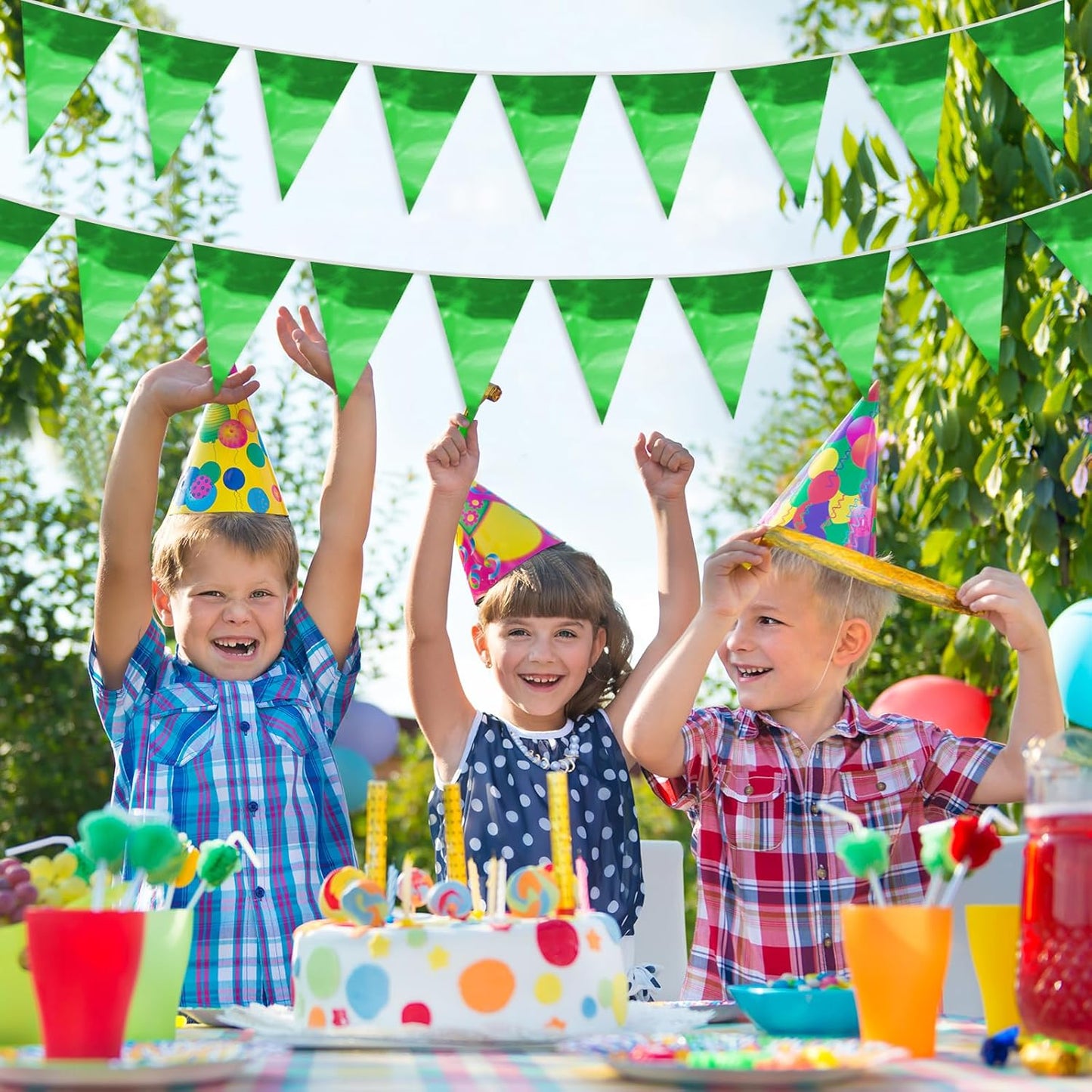 65FT Green Glitter Triangle Pennant Banner Flag Metallic Bunting Fabric Garland for Christmas Graduation Safari Birthday Tropical Jungles Wedding Bachelorette Engagement Party Decoration Supplies