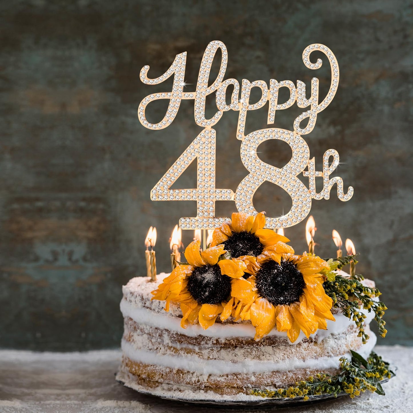 Happy 48th Birthday Decorations,48th Birthday Gold Rhinestone Cake Topper - Cheers to 48 Years Old Bday Party Metal Sparkly Cake Centerpieces Sign.