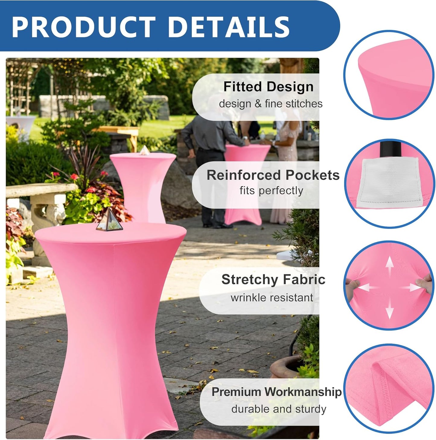 Cocktail Table Covers-Spandex Round High Top Table Cloths 6 Pack 32x43 Inch-Pink Stretch Fitted Bar Tall Tablecloth for Pub Bistro Highboy Party Event Banquet Height Folding Satnding Tables