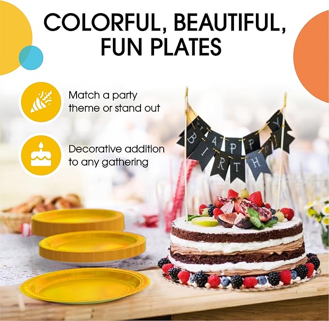 Exquisite Yellow Paper Plates Disposable Heavy Duty 100 Pcs - 50-7" & 50-9" Yellow Disposable Plates For Party Heavy Duty Paper Plate 350 GSM Birthday Party Supplies Plate Set