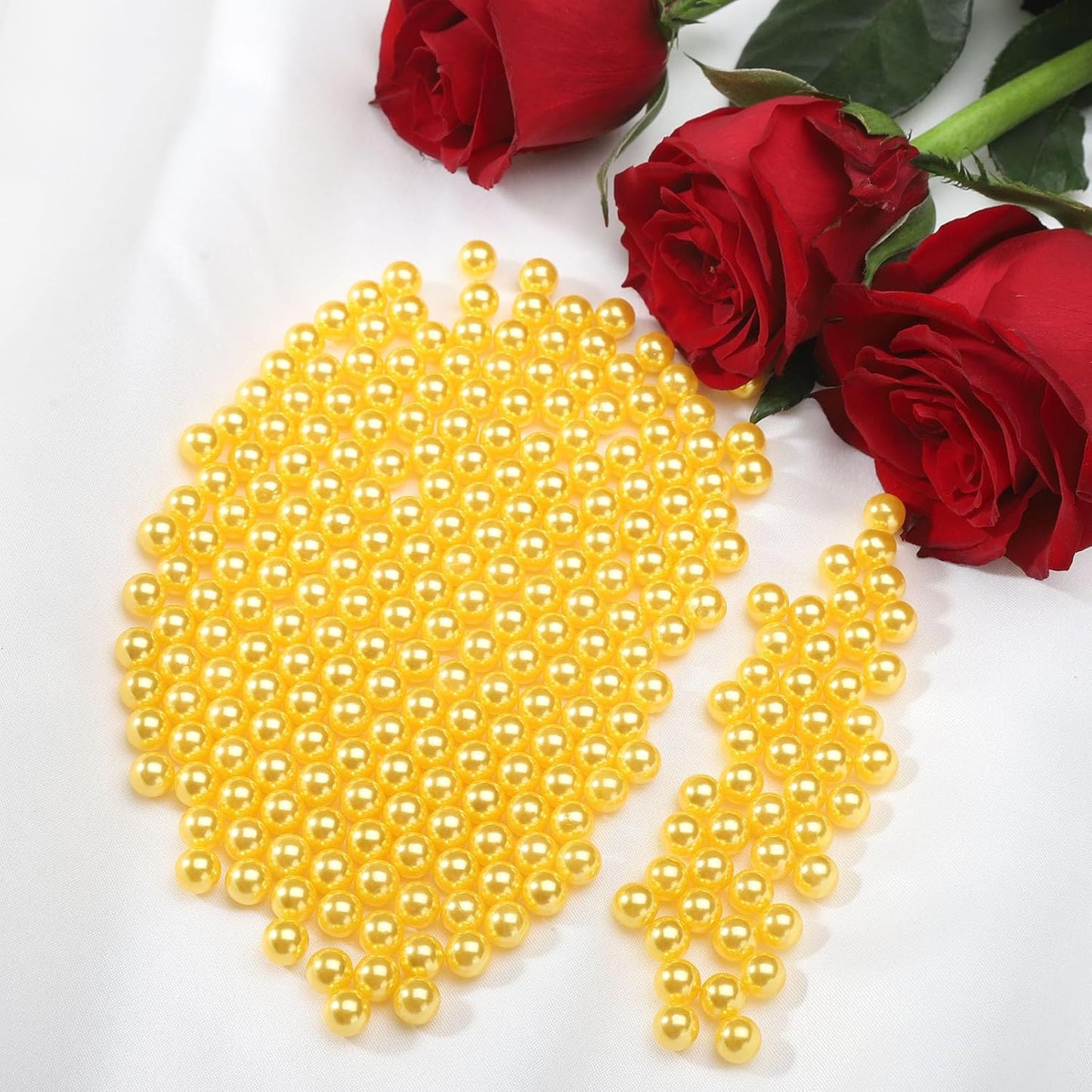 980pcs Undrilled Holeless ABS Faux Pearl Beads for Vase fillers, No Hole Round Pearls for Cosmetic Boxes, DIY Parts, Table Scatter, Wedding, Birthday Party Home Decorating (Golden, 8mm)