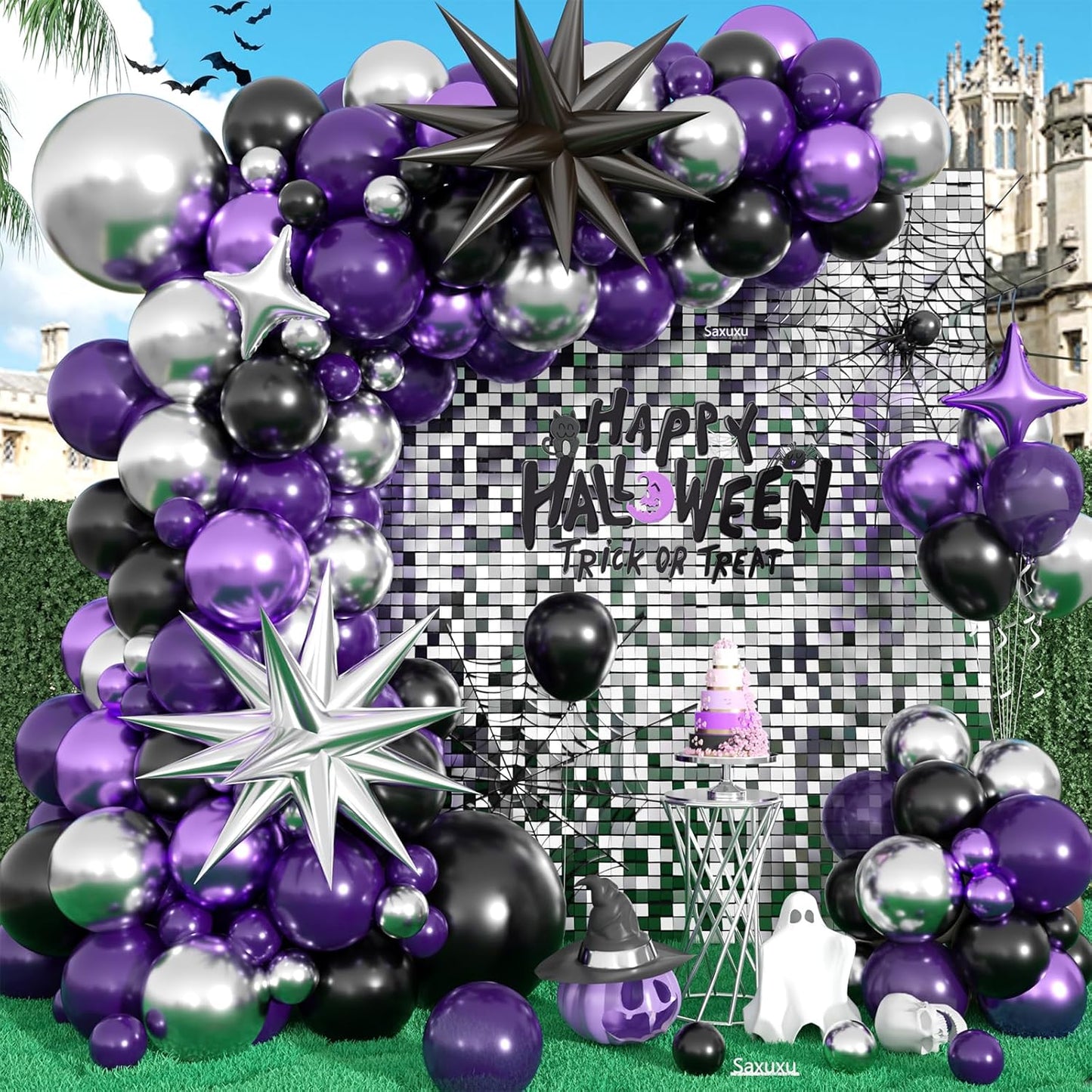 Purple Black Balloon Arch Kit, Black Purple Silver Balloons garland Arch kit, Sliver Star Foil Balloons For Birthday Baby Shower Party Wedding Bachelorette Bridal Shower Graduation Halloween Decor