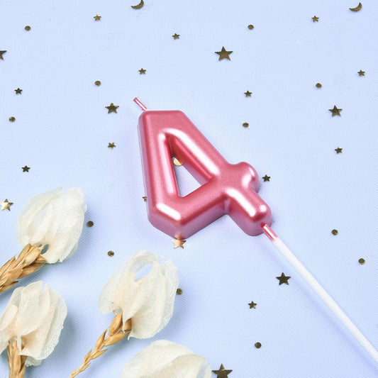 PHD CAKE 2.76 inch Classical Pink 4 Number Birthday Candle, Pink Number Candles, Cake Number Candles, Party Celebration