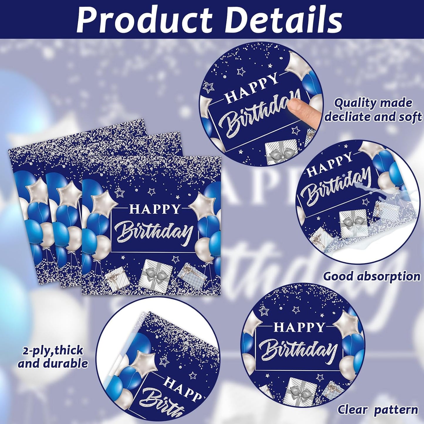 50 Guests 18th Birthday Party Supplies Decoration 18 Years Old Birthday Plates and Napkins Forks Time To Adult Tableware Blue Silver Happy 18th Birthday Party Paper Plates for Boys Girls Party 200PCS