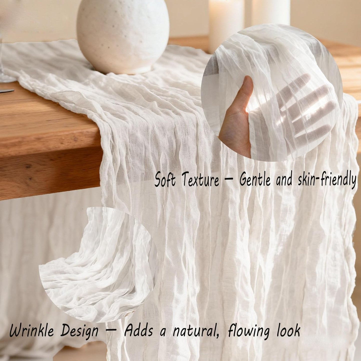 20 Pack White Cheesecloth Table Runners 35 x 71 Inch – Rustic Boho Gauze Table Runner for Wedding Arch, Party Decoration, Bridal Shower, Reception, Farmhouse Dining Decor