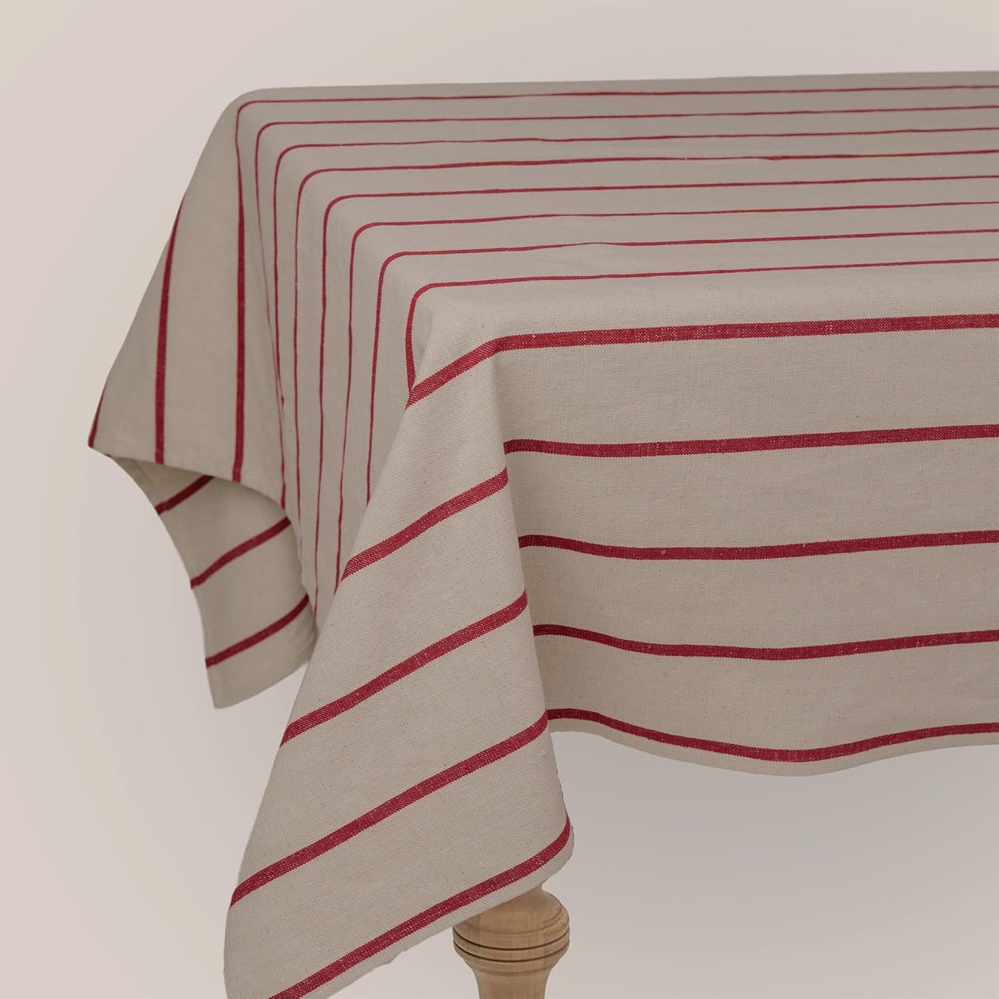 60x90 in Cotton Tablecloth – Large Rectangular Dining Table Cover for Kitchen, Weddings, Parties, Indoor or Outdoor Picnic and Everyday Décor – Red Stripe/Natural