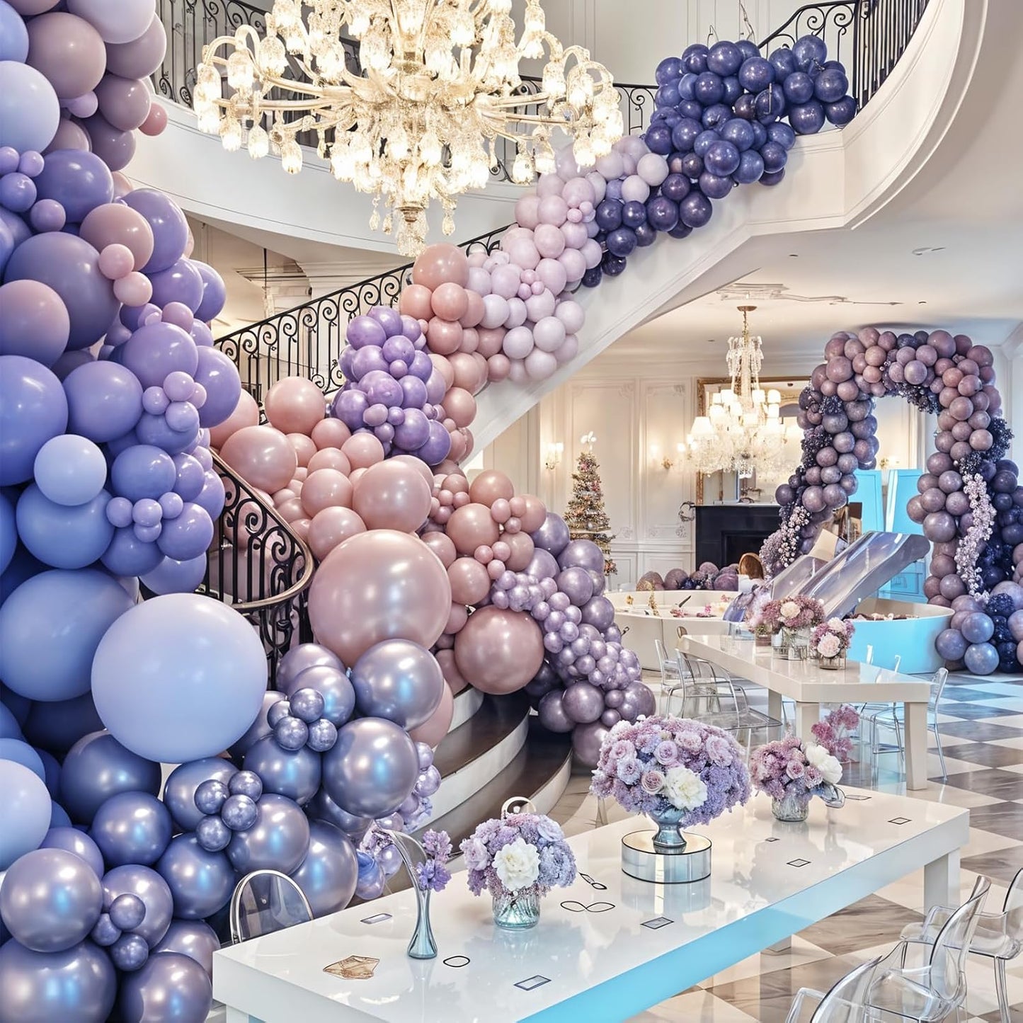 Double Stuffed Pearl Purple Balloons Different Size 60 Pcs 5/10/12/18 Inch Light Purple Balloons Garland Arch kit for Wedding Bridal Shower Anniversary Birthday Engagement Decor