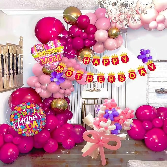Mother's Day Party Decorations Set, Happy Mother's Day Balloon Garland Arch kit, Gifts for Mom Mother Day Balloons Supplies with Foil Balloons, Happy Mothers Day Banner for Best Gift Mom Mothers Women