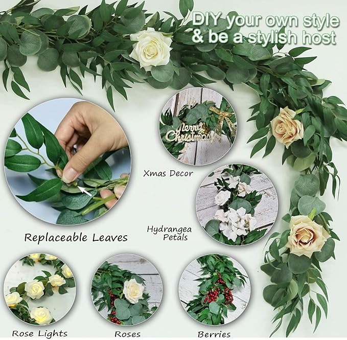 6 Pack Artificial Eucalyptus Garland with Willow Leaves Each 6.5 Feet Faux Greenery Garland for Wedding Arch Mirror DIY Garlands Decor