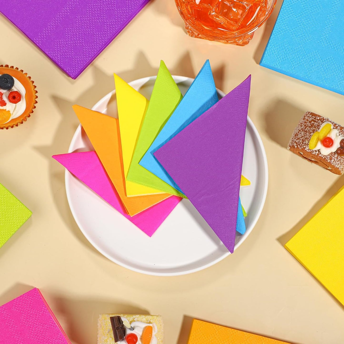 150 Pieces Colorful Rainbow Paper Napkins Cocktail Napkin Beverage Luncheon Napkins 2 Ply for Party Favors, 6 Colors