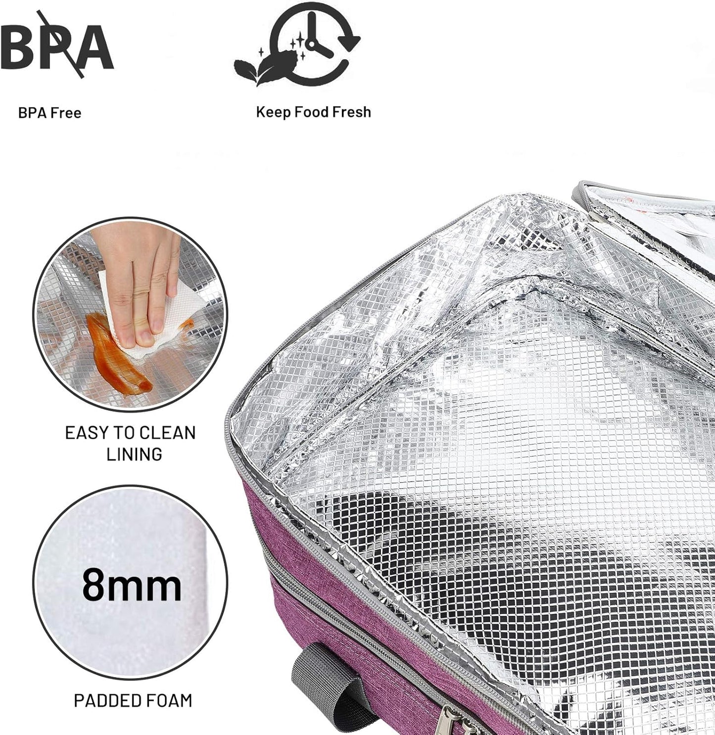 MIER Insulated Double Casserole Carrier Thermal Lunch Tote for Potluck Parties, Picnic, Beach, Fits 9 x 13 Inches Casserole Dish, Expandable by Mid Zipper, Purple