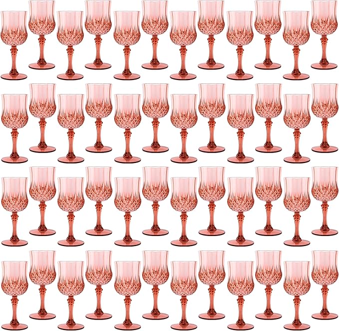 Plastic Wine Glasses, Plastic Goblets Vintage Style Cordial Unbreakable Drinking Glasses, Reusable Drinkware for Wedding Reception, Grand Event Party Supplies, Easter (48, Rose Gold)