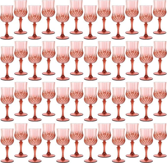 Plastic Wine Glasses, Plastic Goblets Vintage Style Cordial Unbreakable Drinking Glasses, Reusable Drinkware for Wedding Reception, Grand Event Party Supplies, Easter (48, Rose Gold)