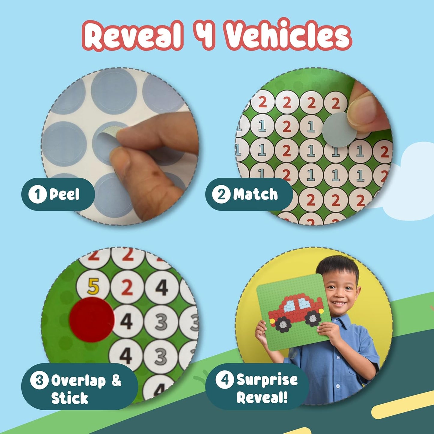 BINCA Dotties Dot Art Activity Kit - On the Go, 750+ Stickers, Vehicles Mess-Free Activities, DIY Dot Sticker Art for Toddlers, Kids Travel Activities, Craft Kits & Gifts for Boys & Girls Ages 4,5,6,7