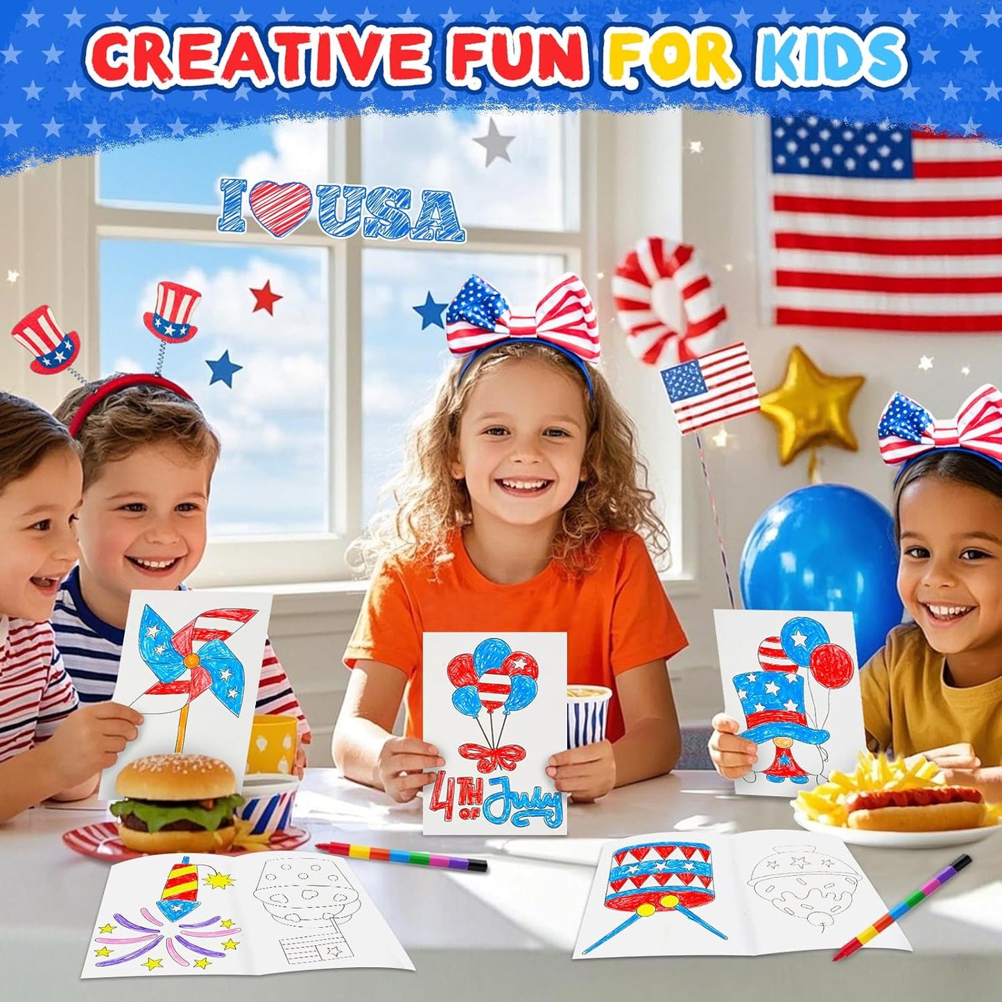 ZMLM 24 Coloring Books for Kids Party Favors: Bulk 24 Crayons Mini Coloring Books for Kids Ages 4-8 Birthday Goodie Bags Stuffers Toddlers Return Gifts Classroom Prizes Teacher Crafts (4th of July)