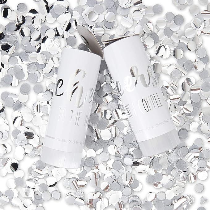 Sparkle and Bash Wedding Confetti Wands - 1.5 x 4.2 In, 20 Pack, Silver & White - Metallic Foil Dispenser for Send Off, Bridal Shower, Reception & Engagement Party