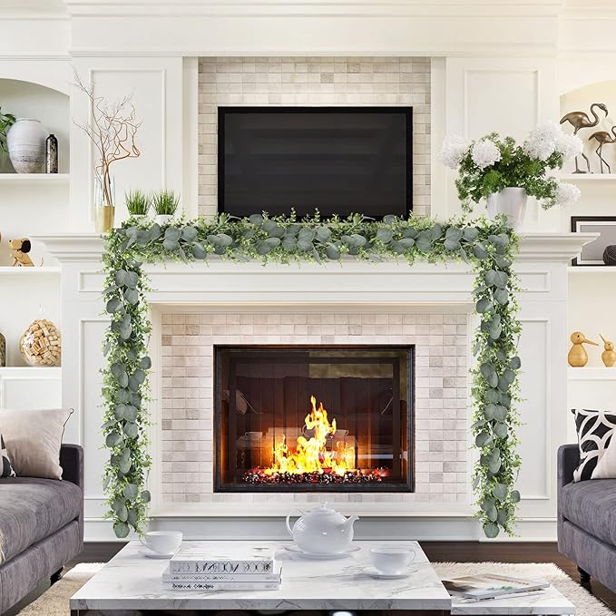 CEWOR 5pcs 5.5ft Artificial Eucalyptus Garland Fake Silver Dollar Eucalyptus Greenery Garland Vines Table Runner for Wedding Arch Backdrop Table Centerpiece Home Mantle Decor