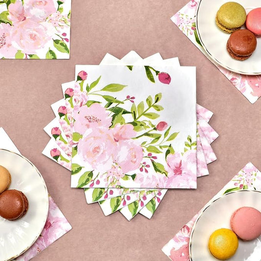 Vintage Floral Party Supplies, White Paper Napkins (6.5 x 6.5 In, 150 Pack)