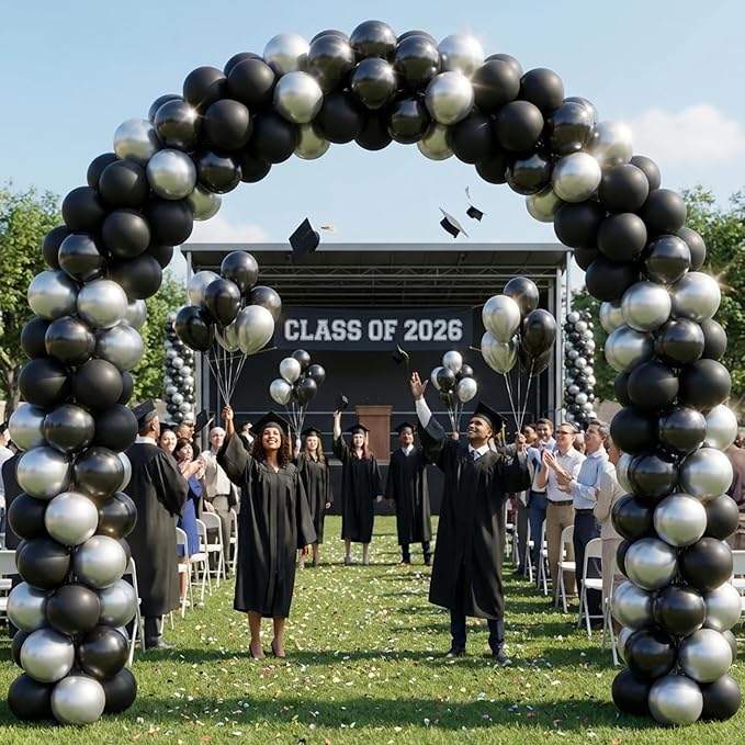 Black and Silver Balloons Arch Kit,130pcs Metallic Black Balloons Garland,Different Sizes Metallic Silver Latex Balloons for Birthday Engagement Baby Shower Wedding Graduation Party Decorations