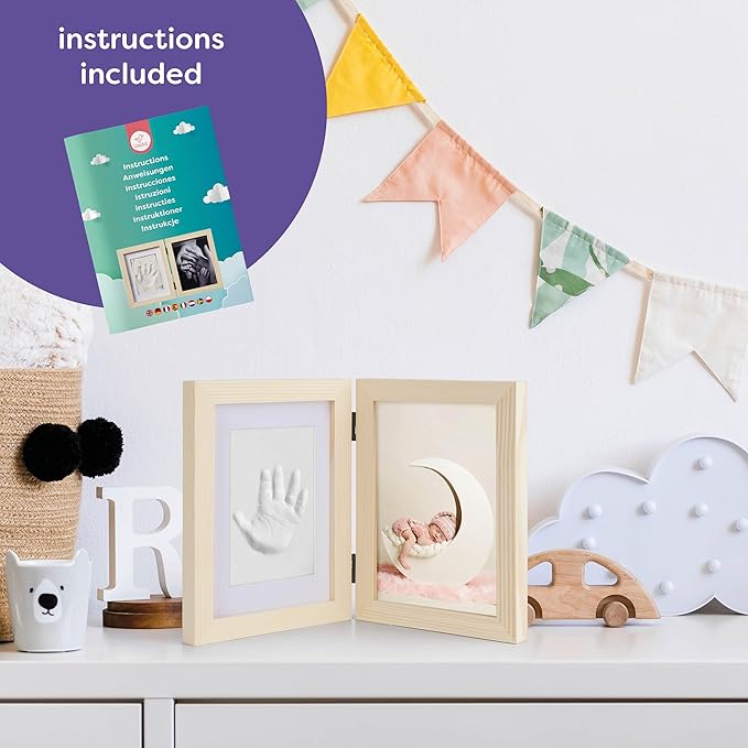 chuckle - Baby Hand & Foot Clay Print Photo Frame Keepsake Kit - Gift for Mothers Day, New Mum and Parents and Newborn Baby Shower Party and Nursery Room Decoration - Pine