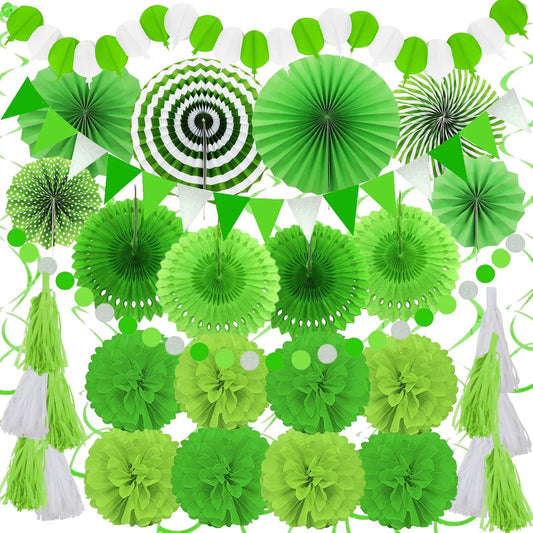 ZERODECO Party Decorations, 41 Pcs Green Papar Fans Pompoms Garlands String Tissue Paper Tassel for Fiesta Home Bridal Baby Shower Wedding Boy Girl Birthday Party